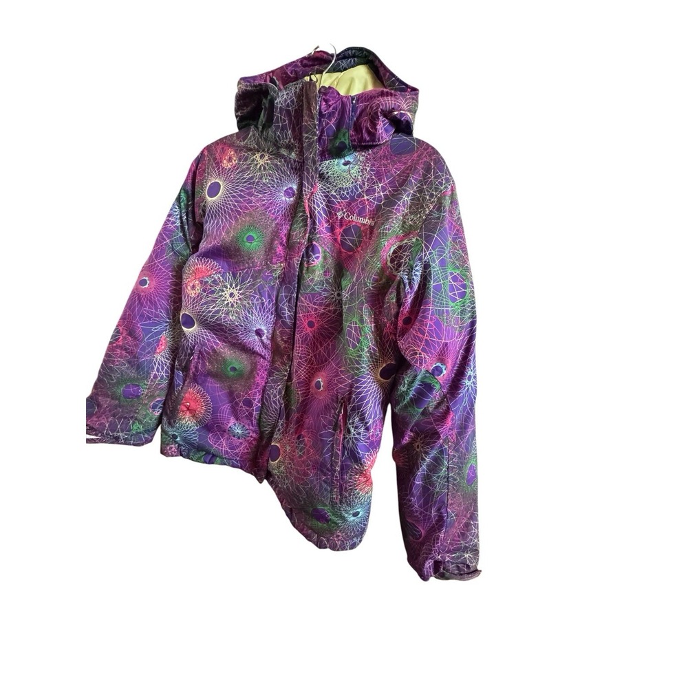 Columbia Omni Tech Girls Sz 14-16 Ski Hooded Coat Sirograph Purple Design - Picture 2 of 12